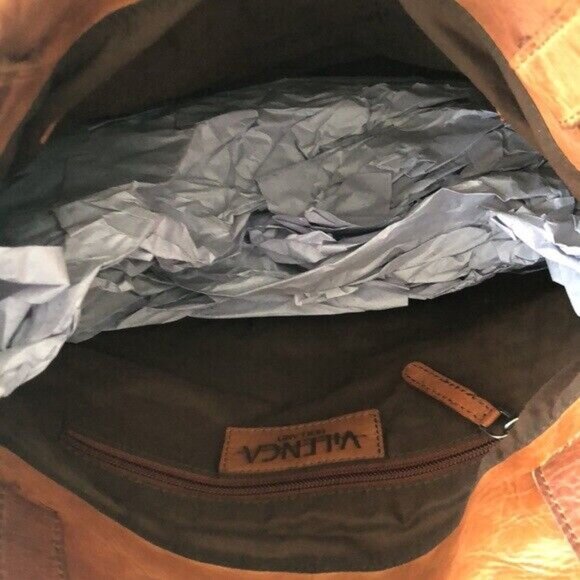 VILENCA HOLLAND Handbag Leather Woven Cut Out Buckle Tote Cognac New - Picture 12 of 14